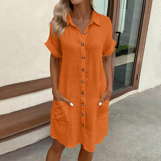 Robe Boutonnée En Lin Avec Poches